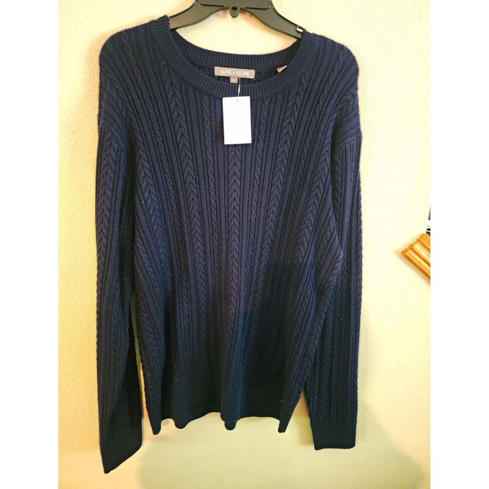Slate & Stone Navy Blue Cable Knit Sweater Mens XL Wool Blend NWT DarkAcademia